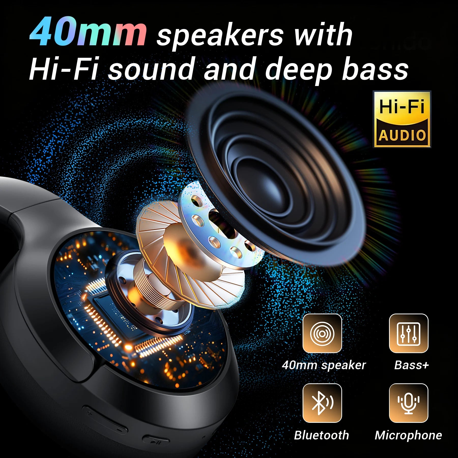 Hybrid Active Noise Cancelling Headphones Wireless Bluetooth over Ear - 50Db ANC, 120H Playback, 6-MIC ENC Clear Calls, Hi-Res 360° Spatial Audio, Foldable Comfort for Travel Office