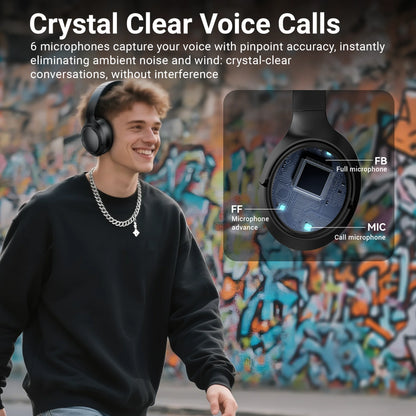Hybrid Active Noise Cancelling Headphones Wireless Bluetooth over Ear - 50Db ANC, 120H Playback, 6-MIC ENC Clear Calls, Hi-Res 360° Spatial Audio, Foldable Comfort for Travel Office